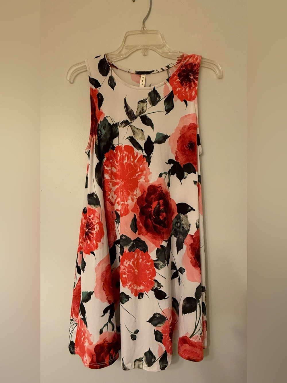 mts White Midi Dress with Red Floral Print